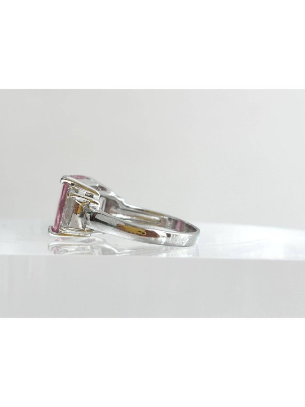 Pink Topaz & CZ Accented Gemstone Sterling Silver 925 Vintage Ring - sz 8.5 - Picture 6 of 15